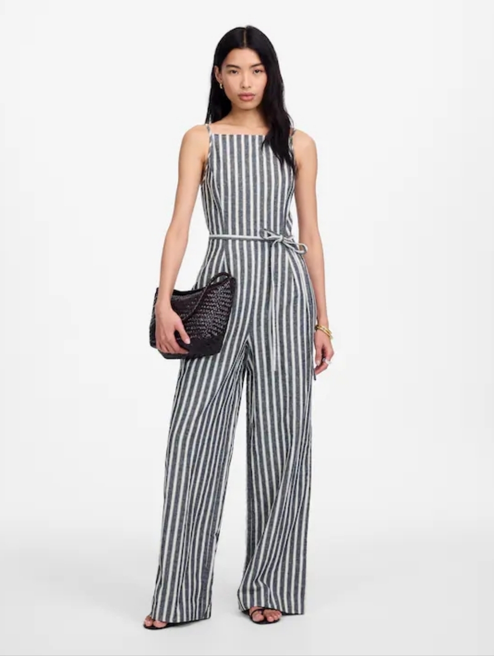 Madewell Pleated Wide-Leg Jumpsuit in Pinstripe Linen